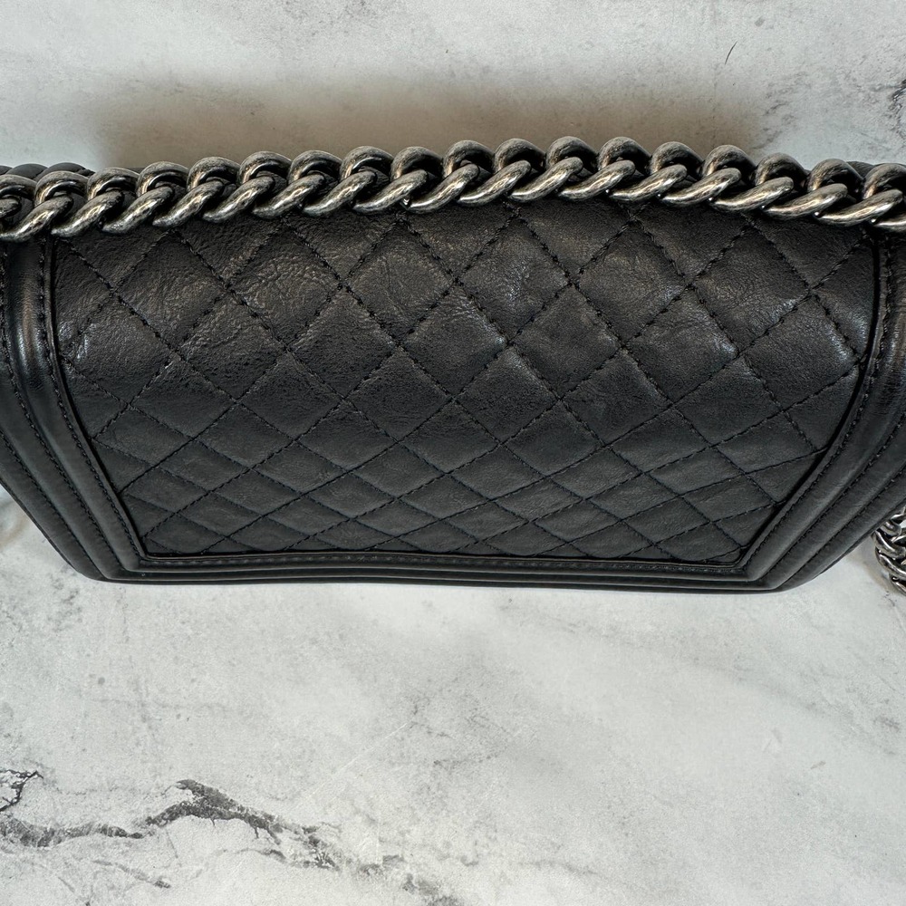 ❌❌ Chanel Boy Bag Metal Old Medium Classic Quilted Black Flap CC Leboy Calfskin - Picture 10 of 16